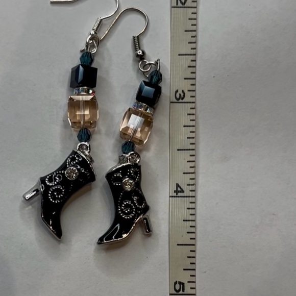 597. Black and Silver Boot Earrings w/ Sworaski Crystal - Picture 8 of 8